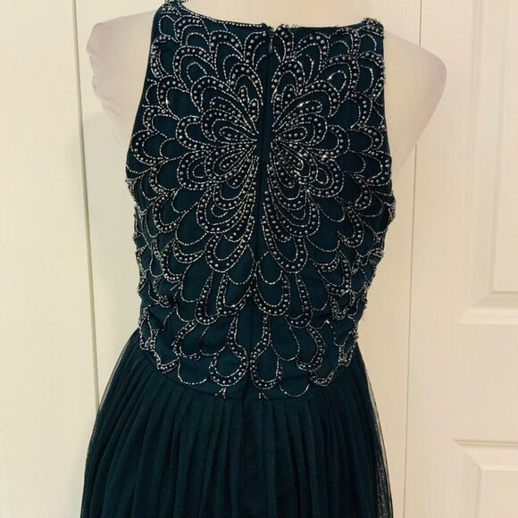 Lace & Beads Navy Blue Beaded Tulle Pleated Skirt Dress Medium - Picture 6 of 13